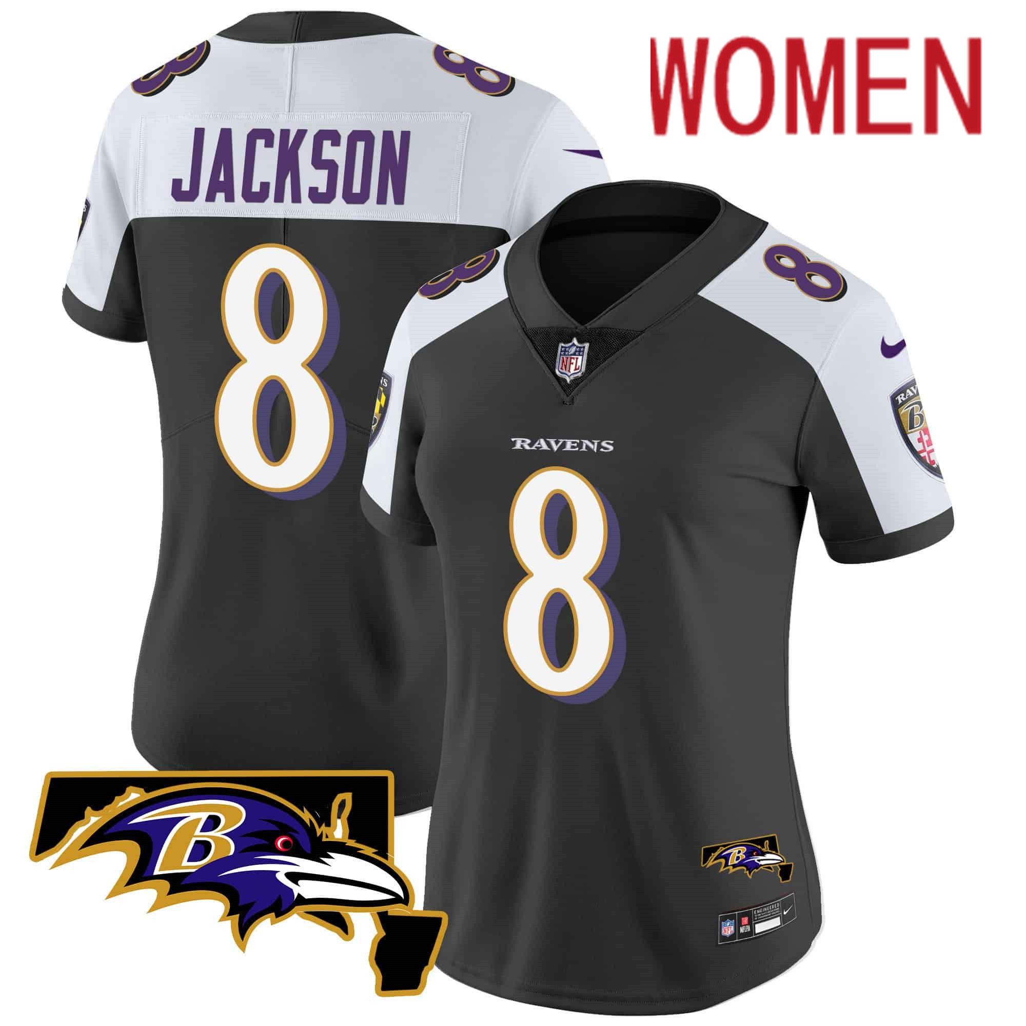 Women Baltimore Ravens #8 Jackson Black 2024 Nike Maryland Patch Vapor Limited NFL Jersey